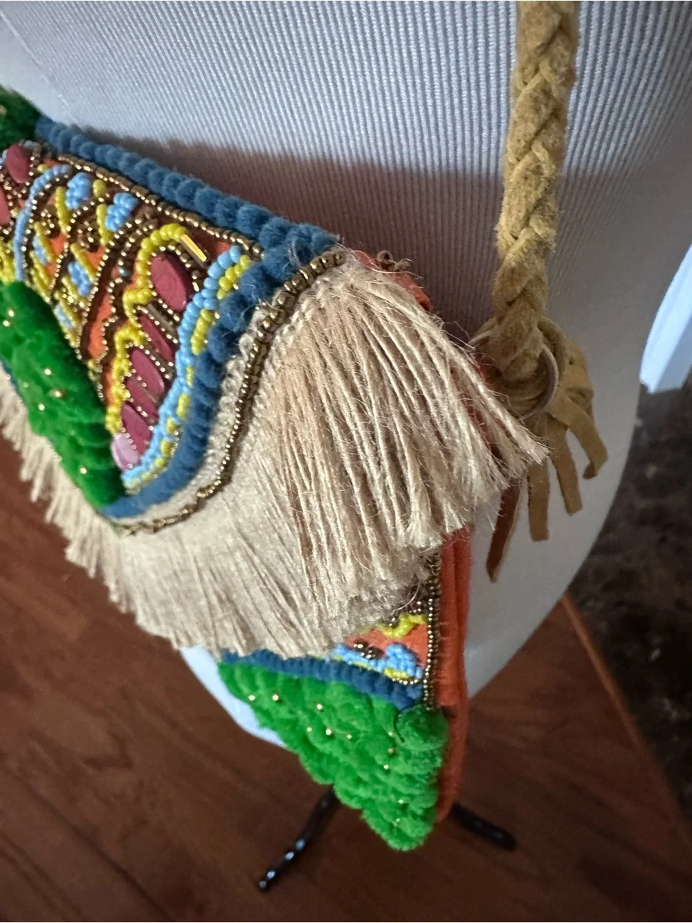 Green Embellished Fringe Crossbody Bag - Boho Statement